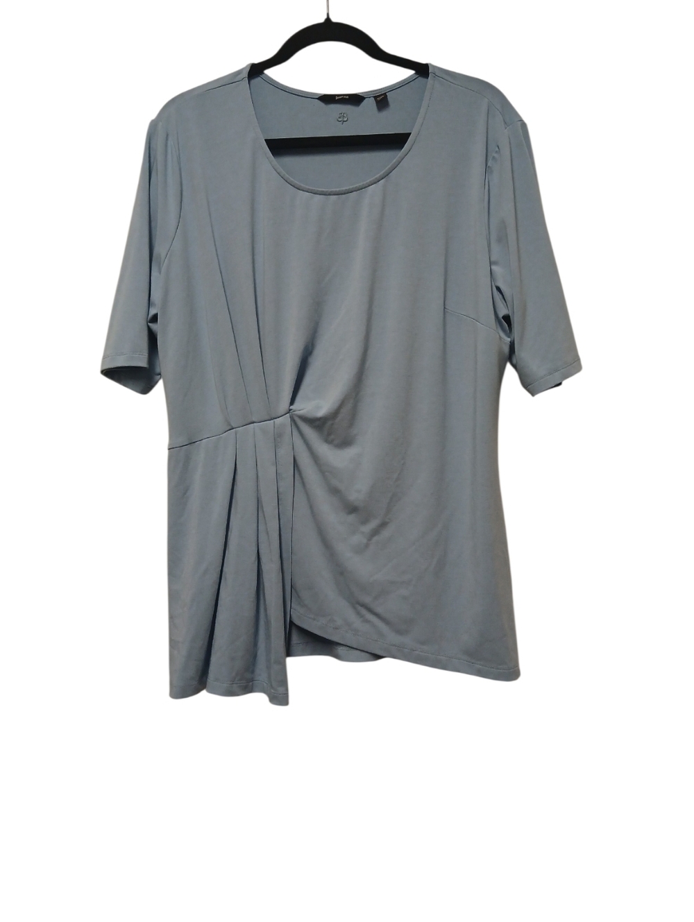 Betabrand Asymmetric Pleated Short Sleeve Top, Light Blue-Size XXL